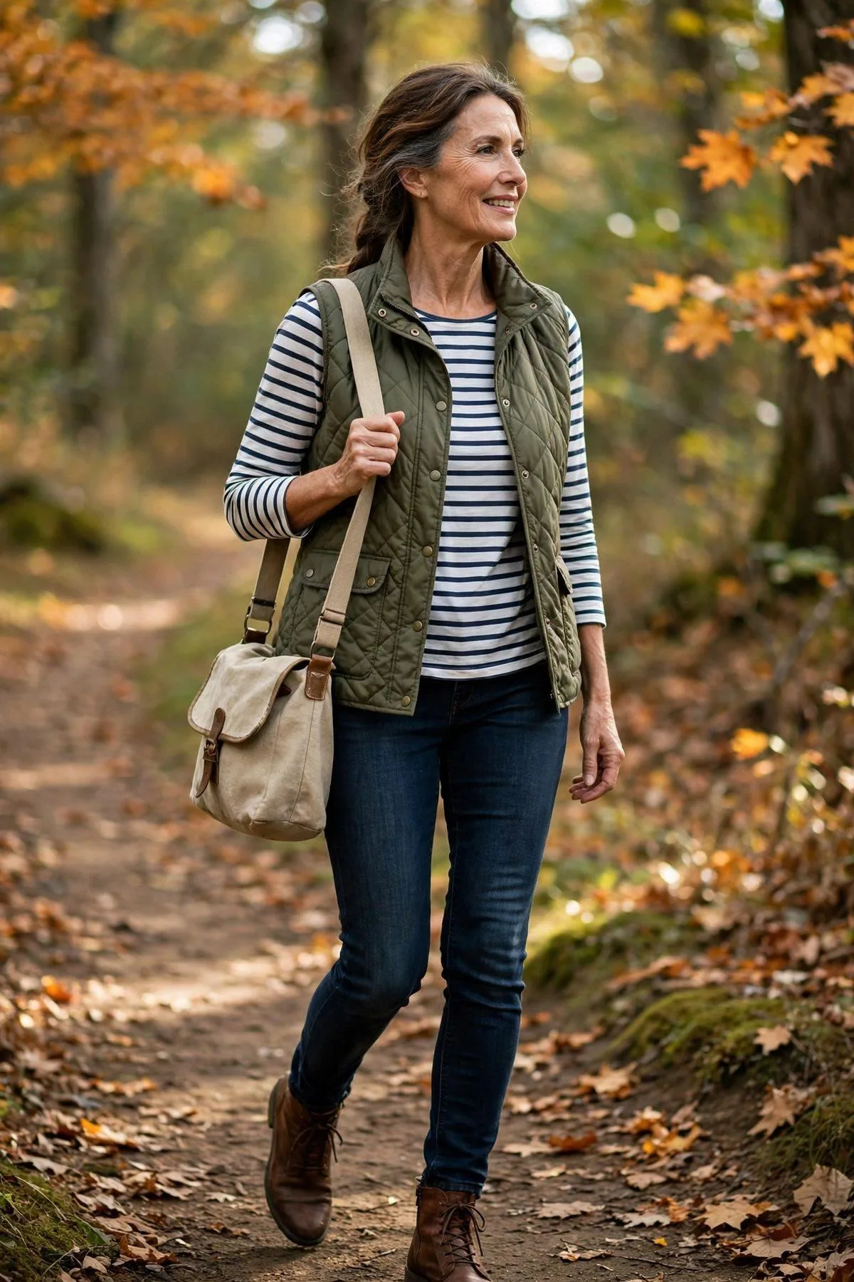 Quilted Vest Over Long-Sleeve Tee