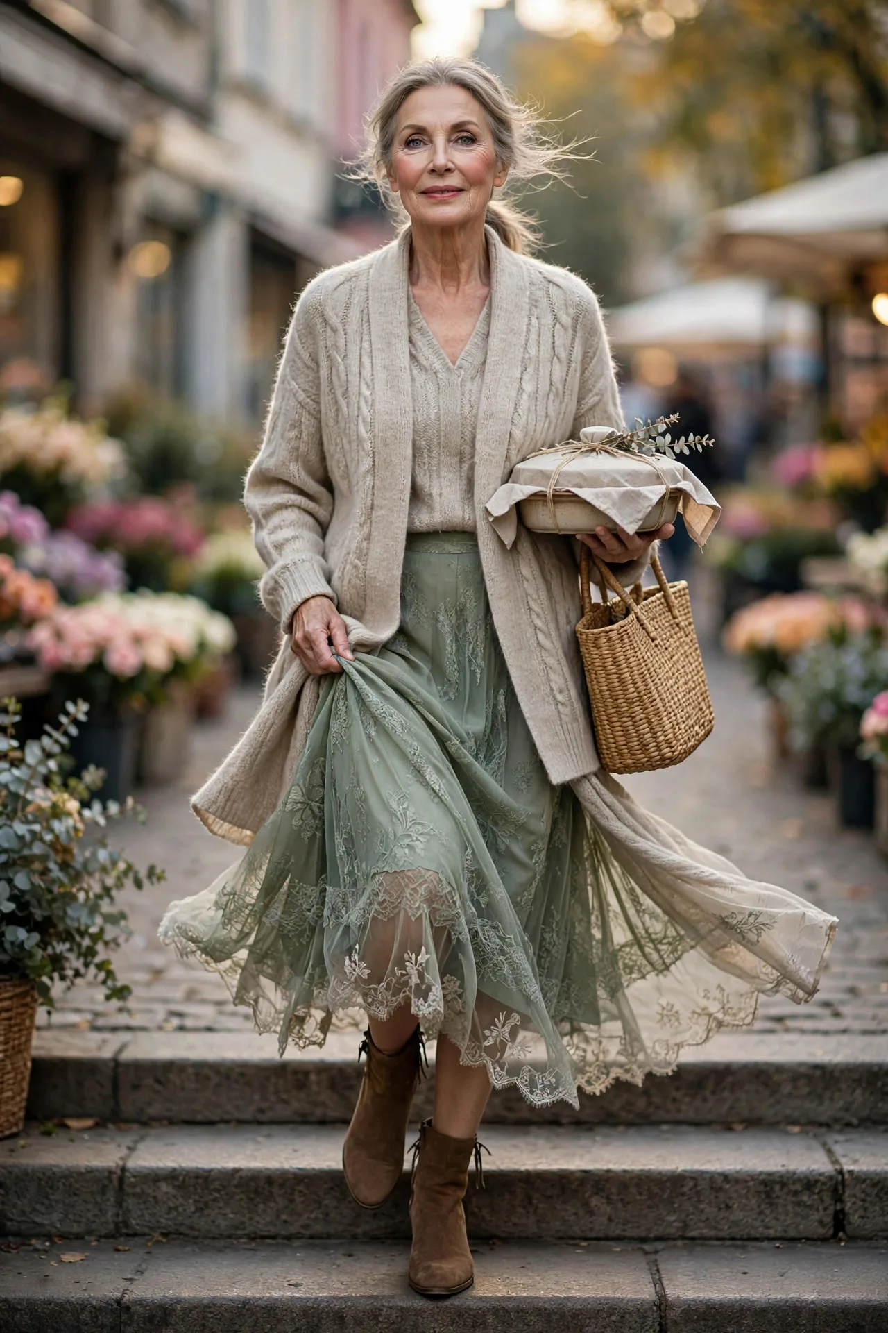 Caring woman in her late 60s arriving with a homemade dish for a friend.