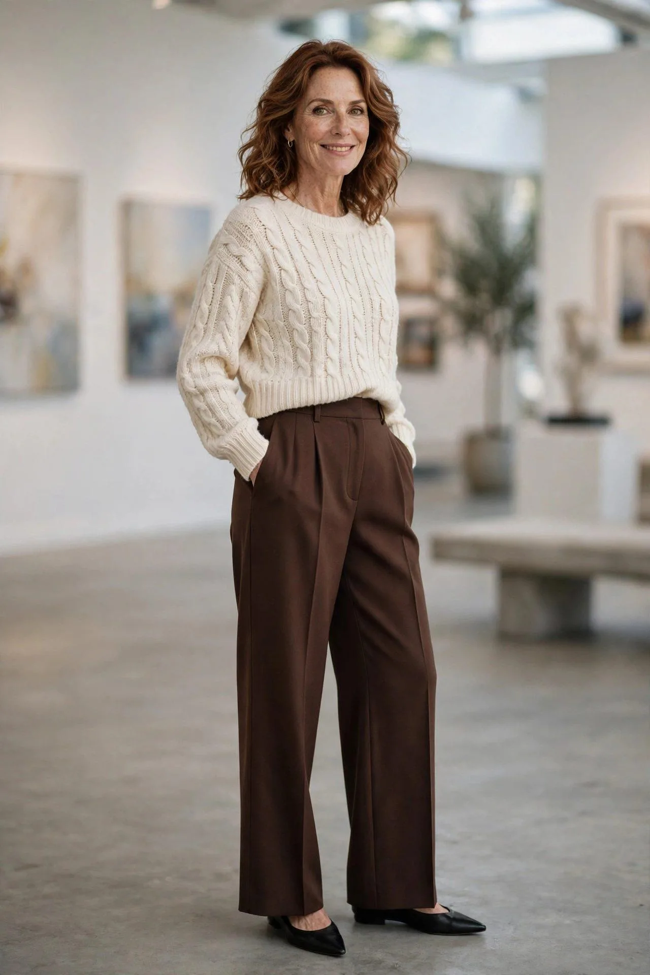 Trendy Chocolate Wide-Leg Trousers + Cropped Sweater