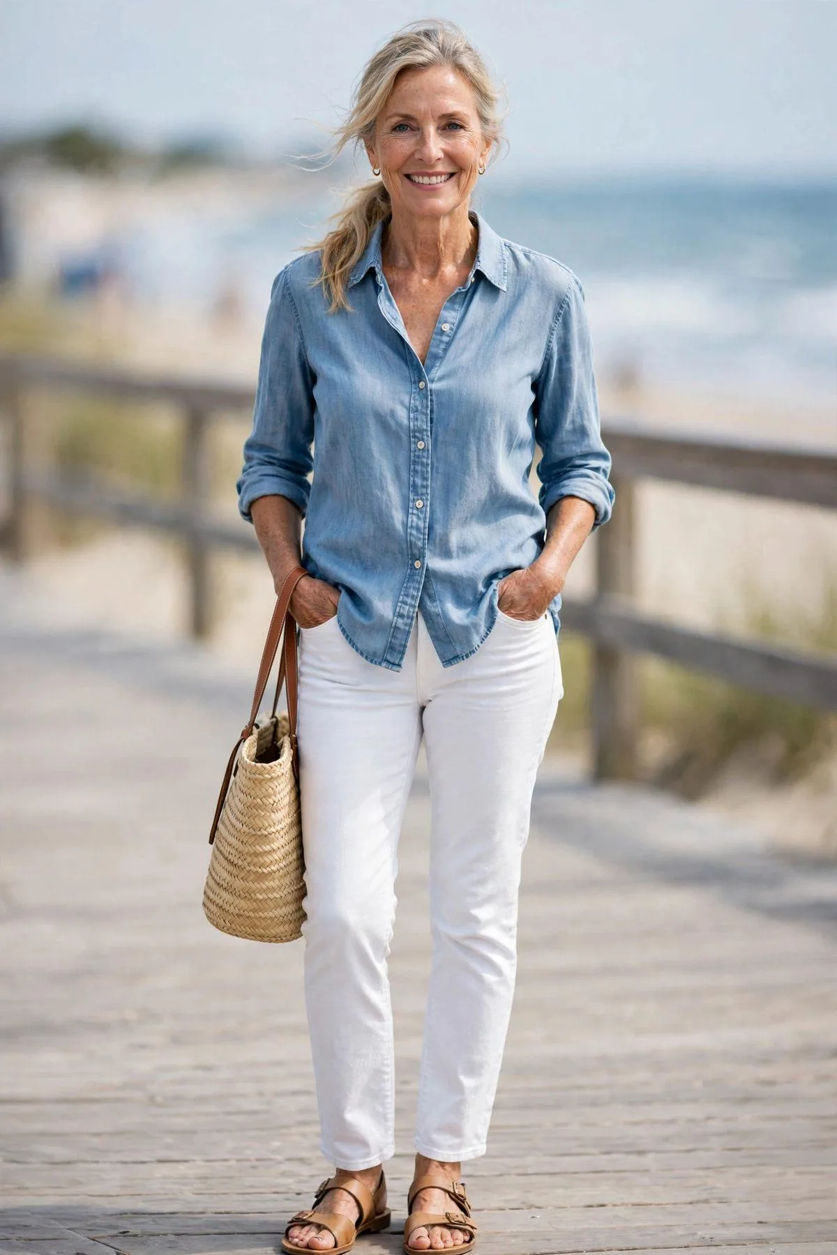 Chambray Shirt & White Jeans
