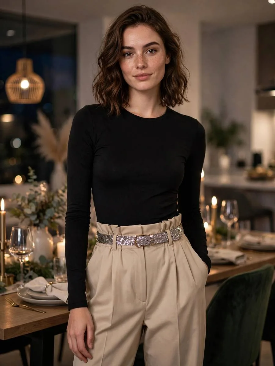 Bodysuit + High-Rise Paperbag Pants