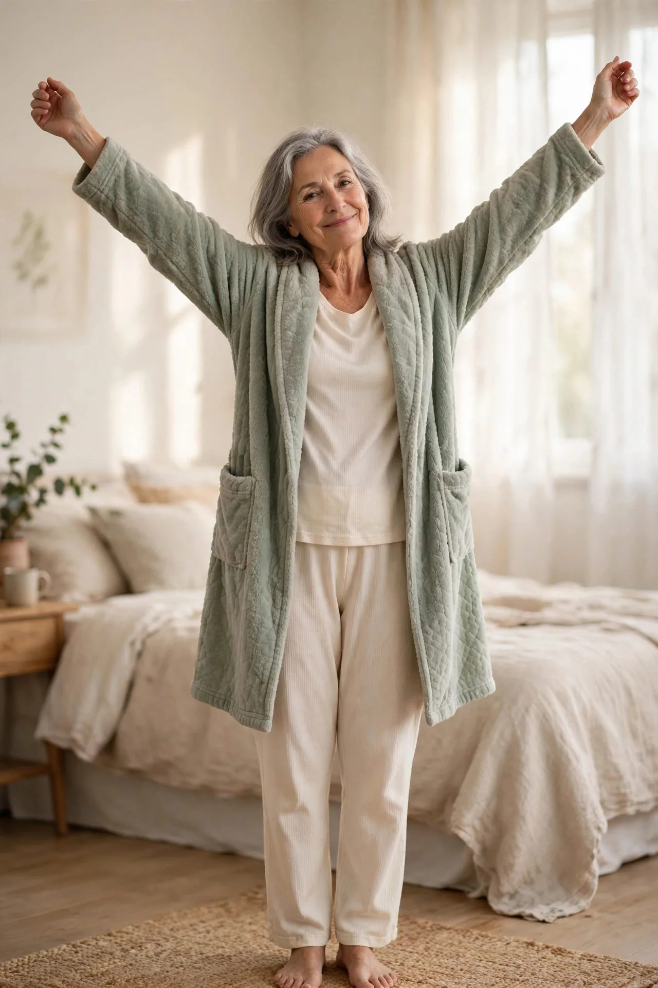 Peaceful woman over 60 sleeping soundly in cozy bedroom