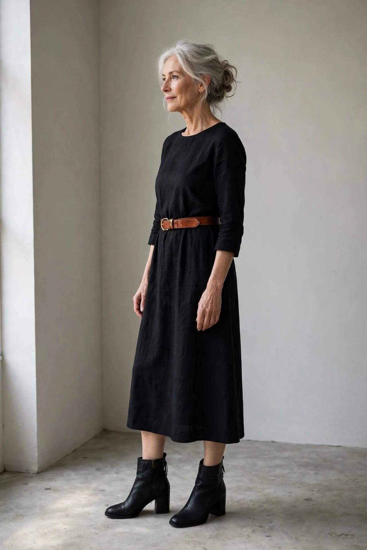 Simple Black Midi Dress + Statement Belt