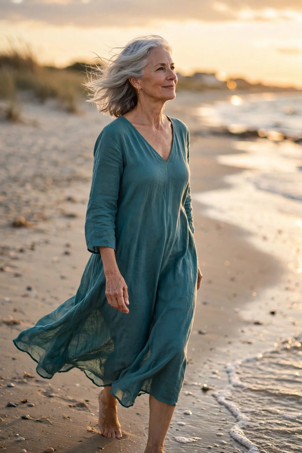 Confident older woman smiling naturally without makeup outdoors