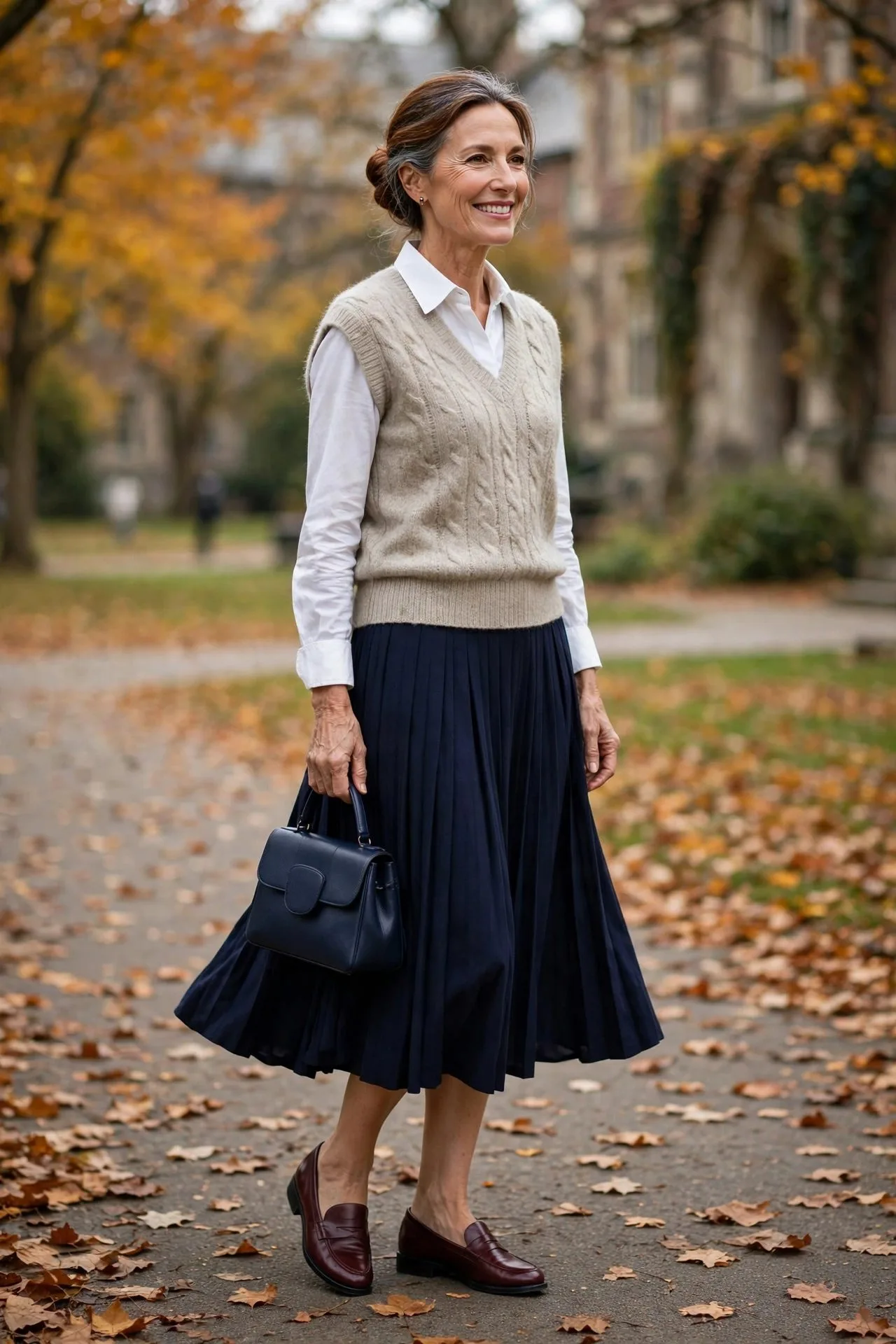 Bright Scarf with Camel Coat and Black Trousers