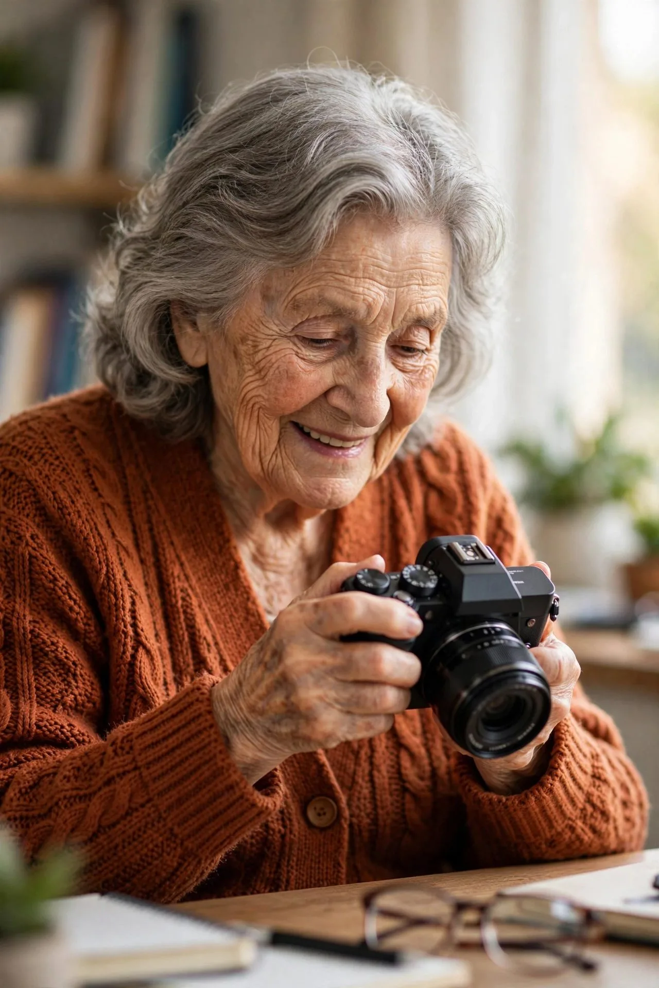 Senior woman learning watercolor painting at a bright art class.