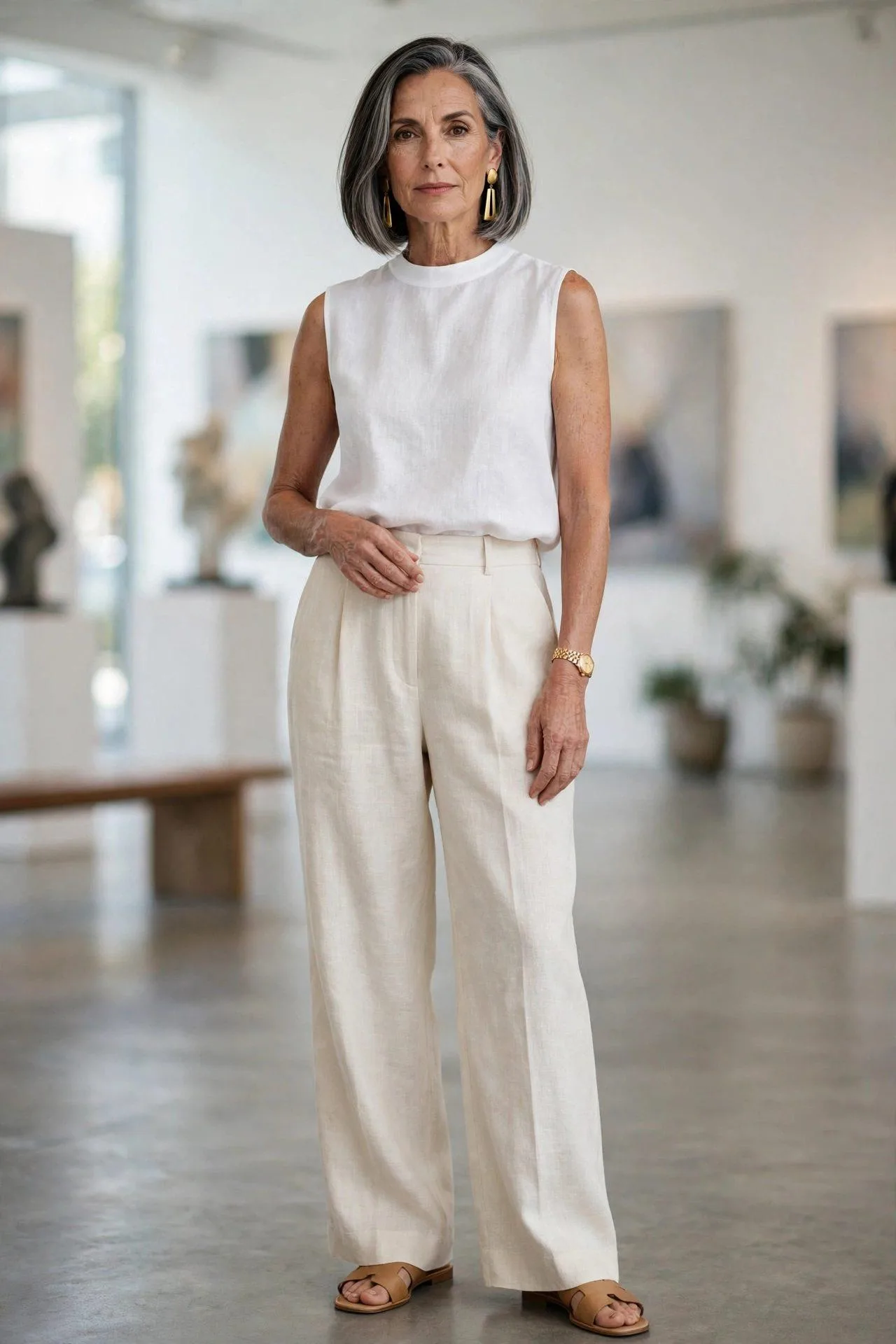 White Sleeveless Linen Blouse