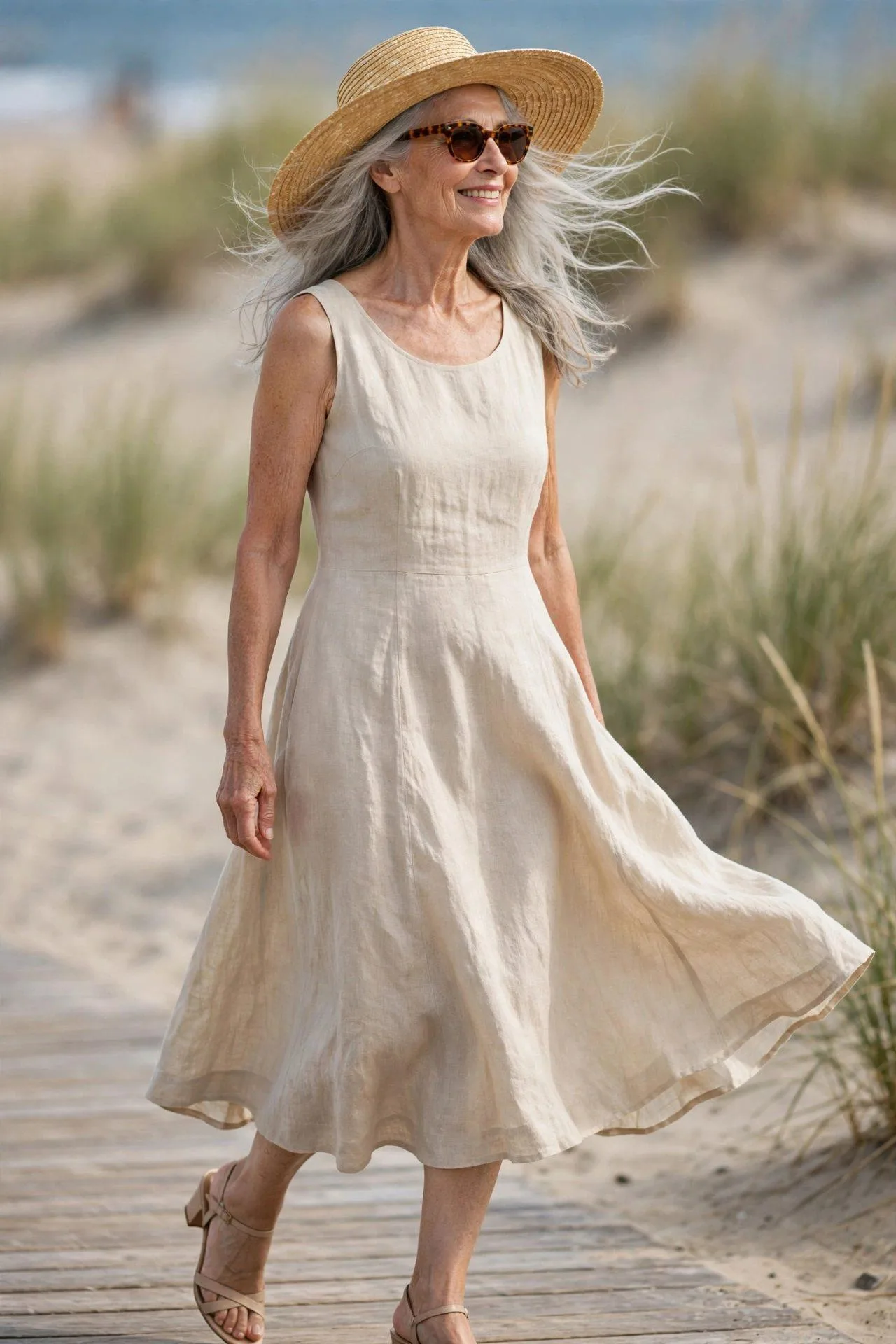 Ecru Linen Midi Dress