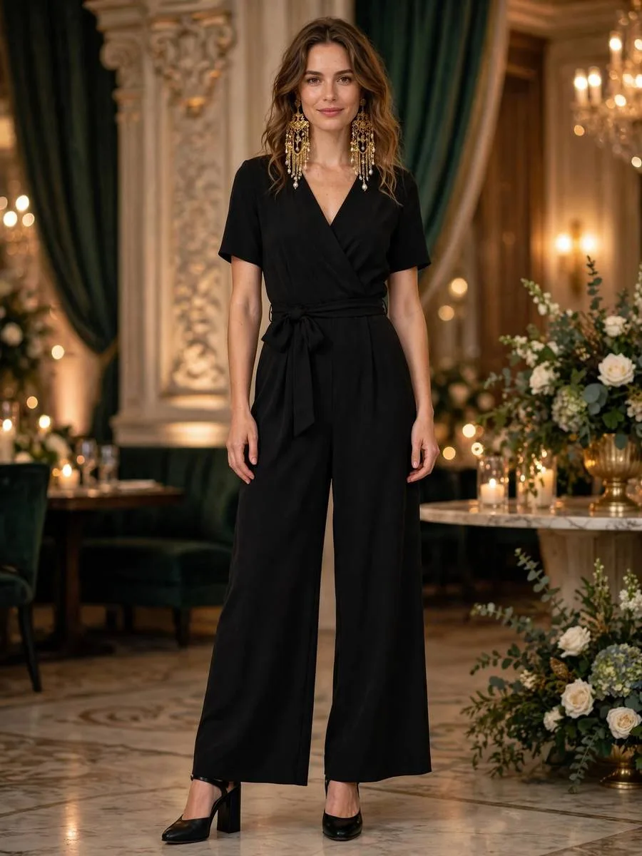 Black Crepe Jumpsuit + Statement Earrings