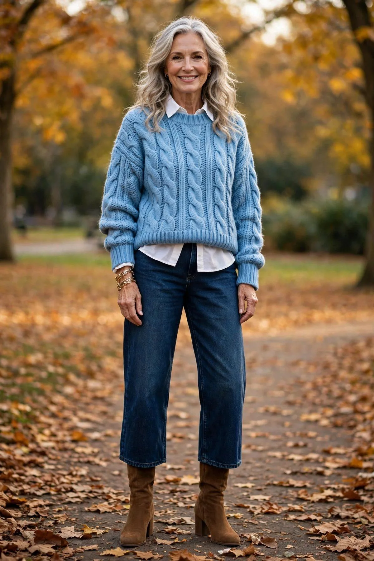 Cable-Knit Sweater Over Collared Shirt