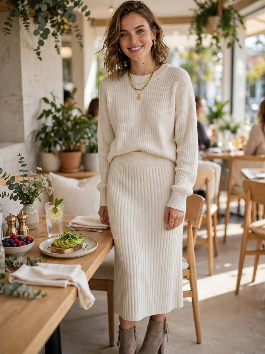 Monochrome Cream Knit Set