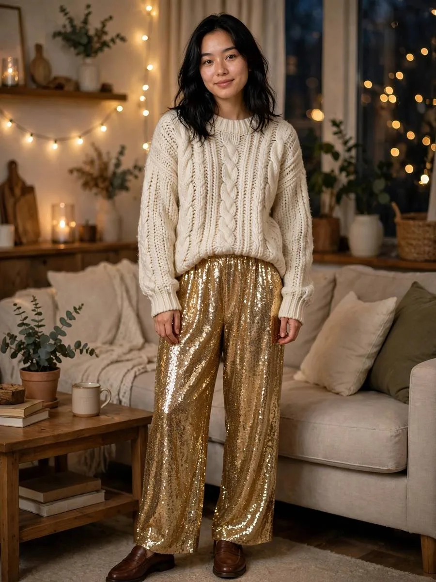 Cozy Knit Sweater + Sequin Pants