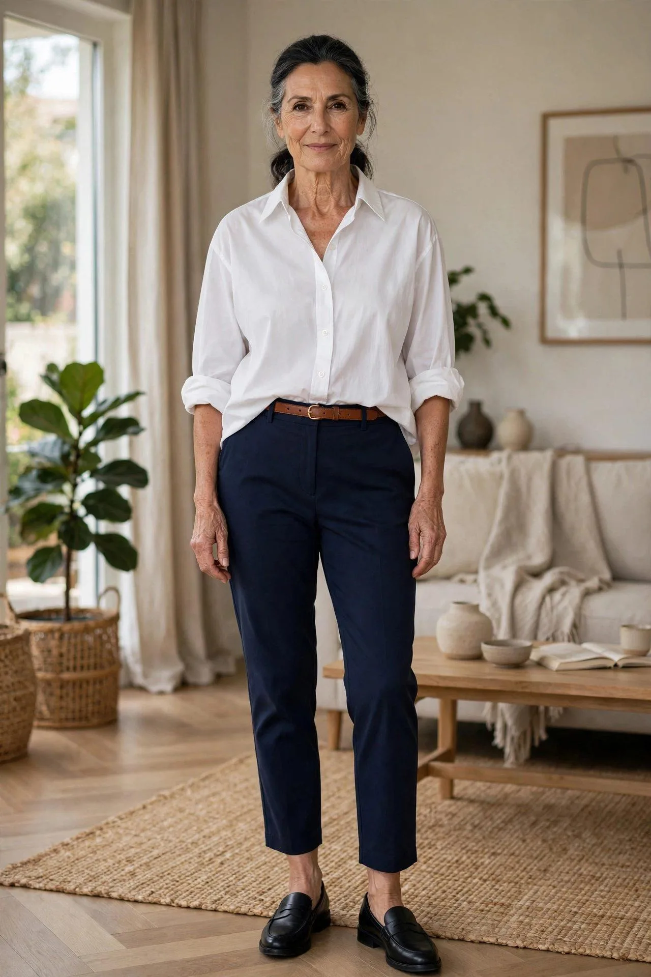 Wardrobe Builder: White Button-Down + Navy Ankle Pants
