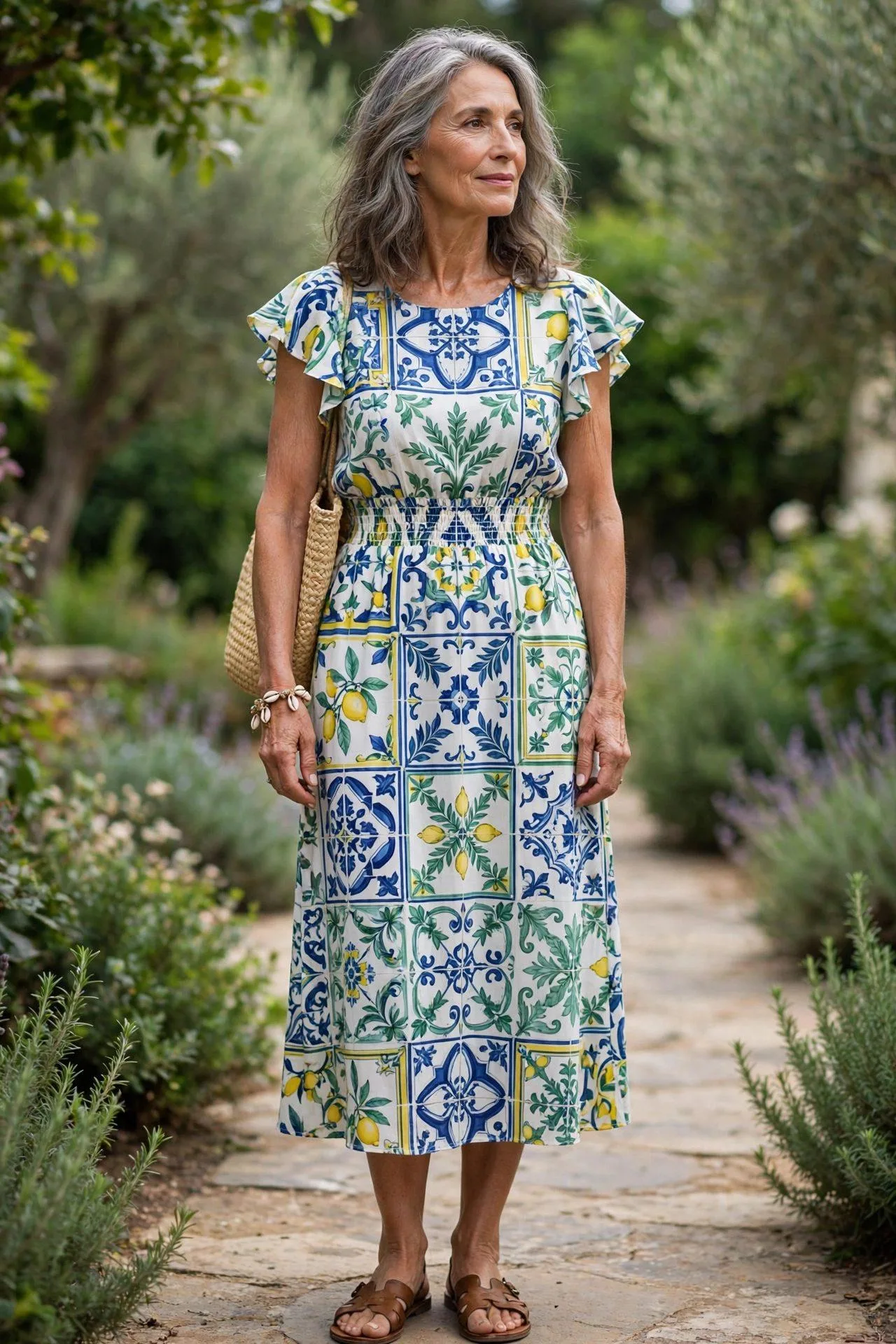 The Mediterranean-Print Midi Dress
