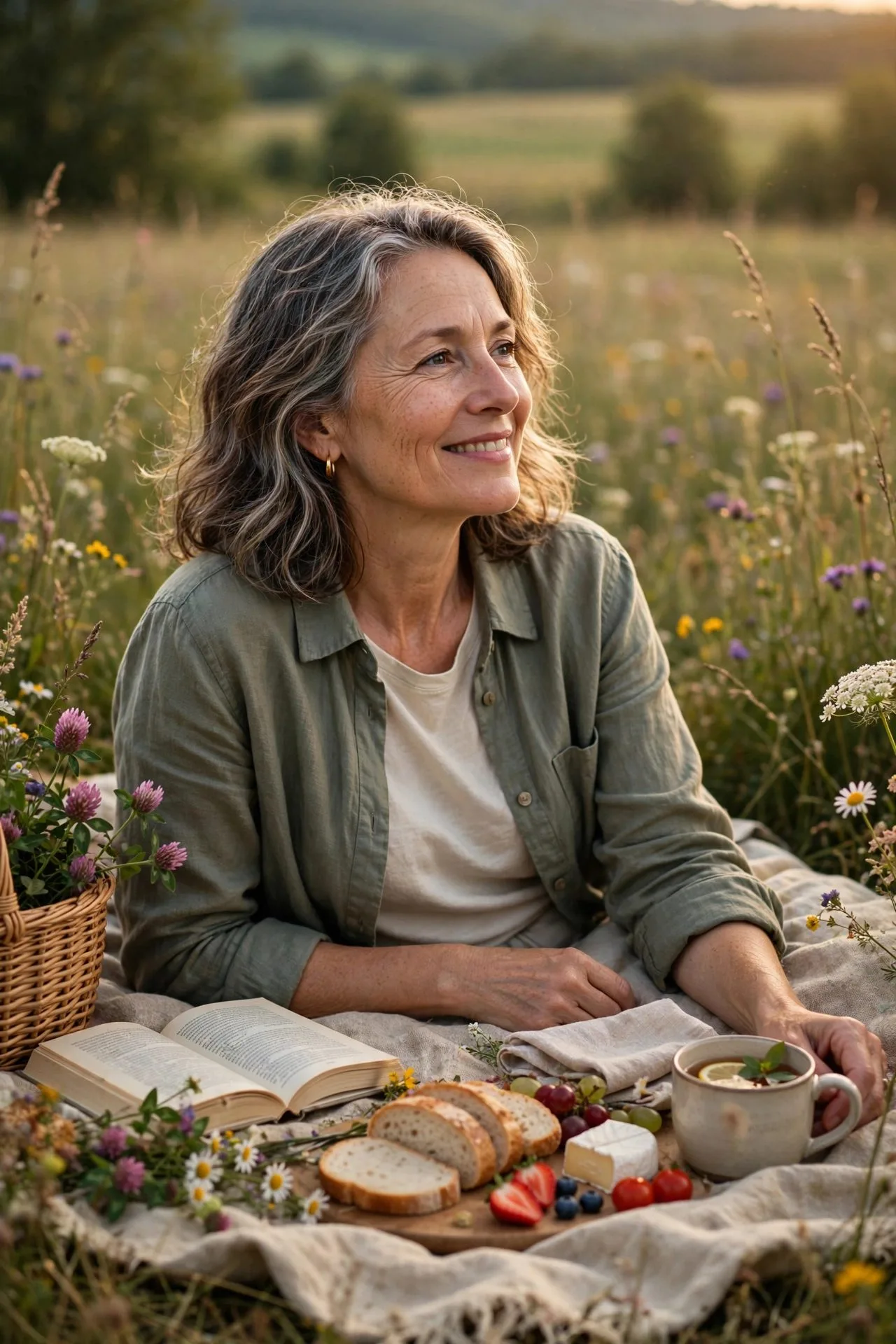 Peaceful older woman restored after a quiet weekend alone