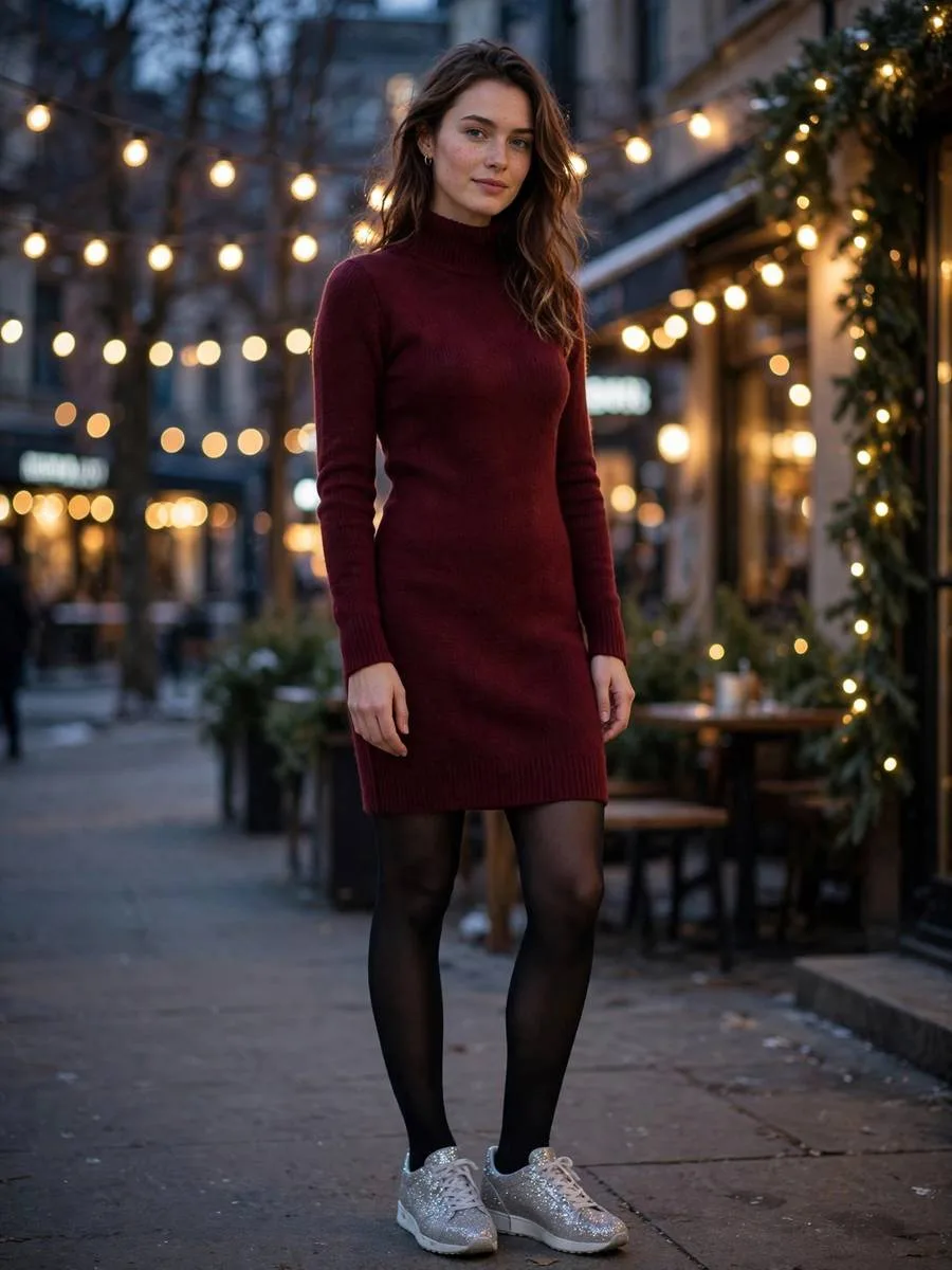 Sweater Dress + Glitter Sneakers