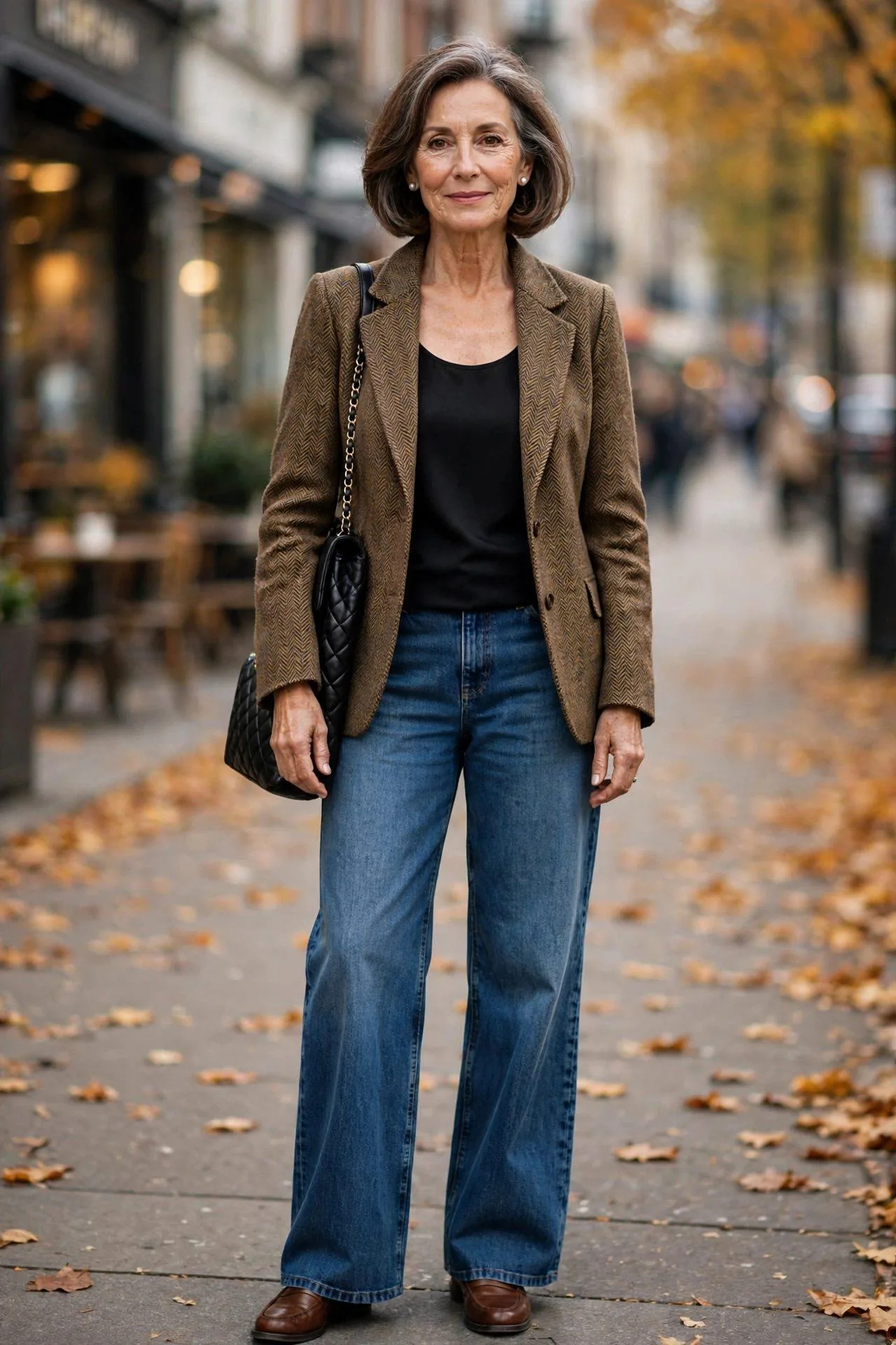 Denim Wide-Leg + Tweed Jacket