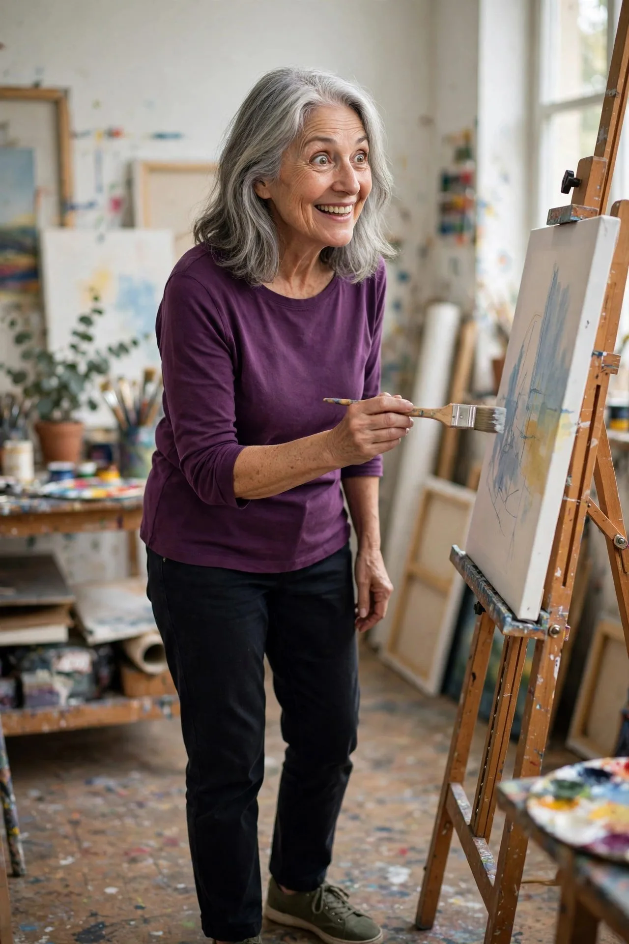 Curious older woman learning tablet with grandchild nearby