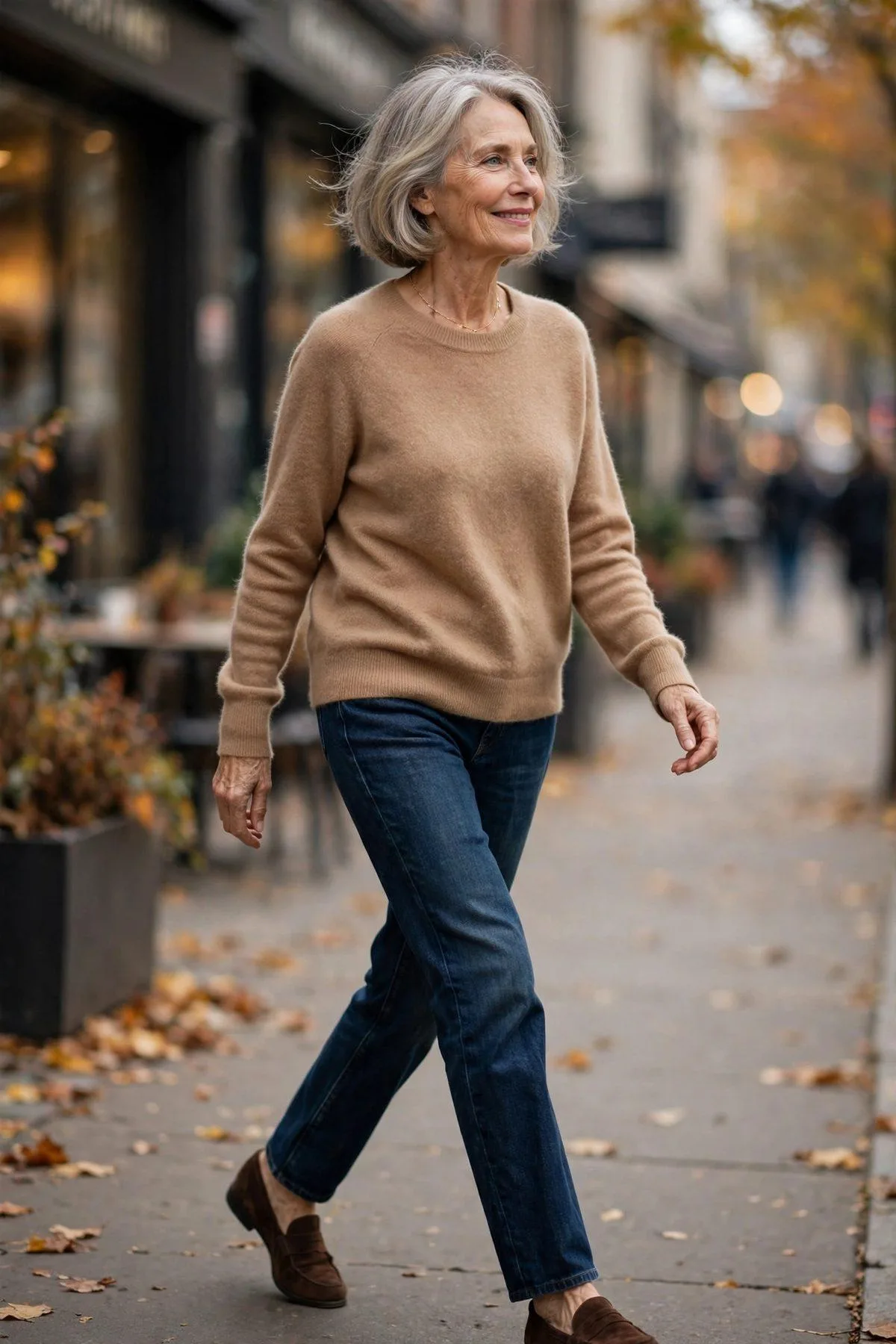 Camel Cashmere Crew & Dark Denim