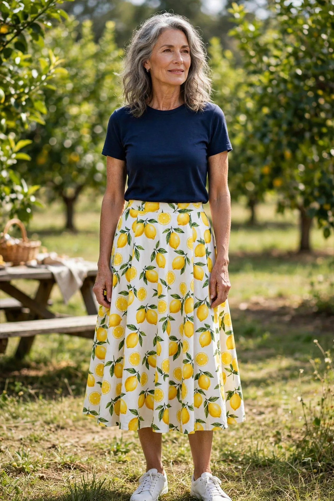 Lemon-Print Skirt + Solid Tee