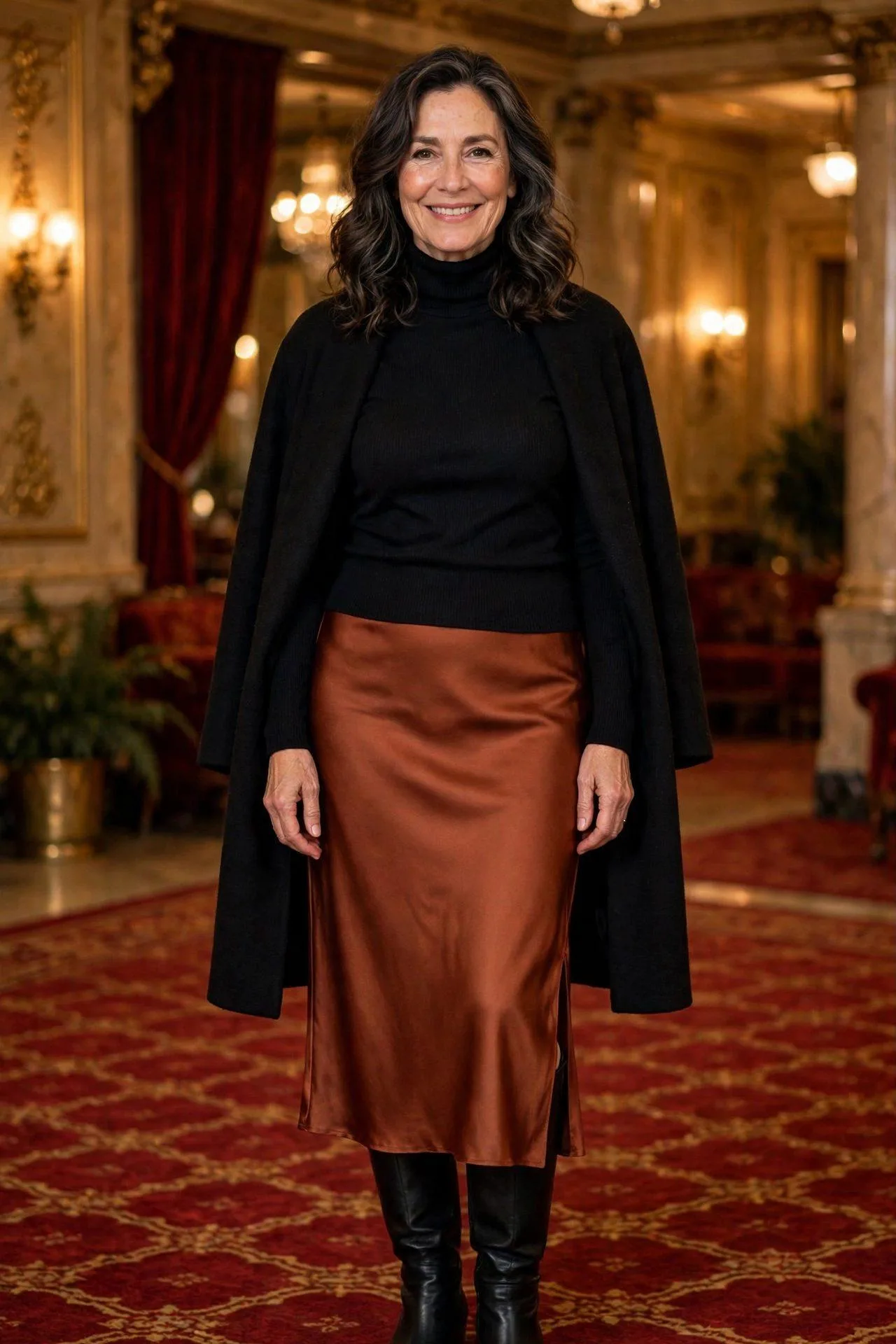 Simple Rust Slip Skirt + Black Turtleneck