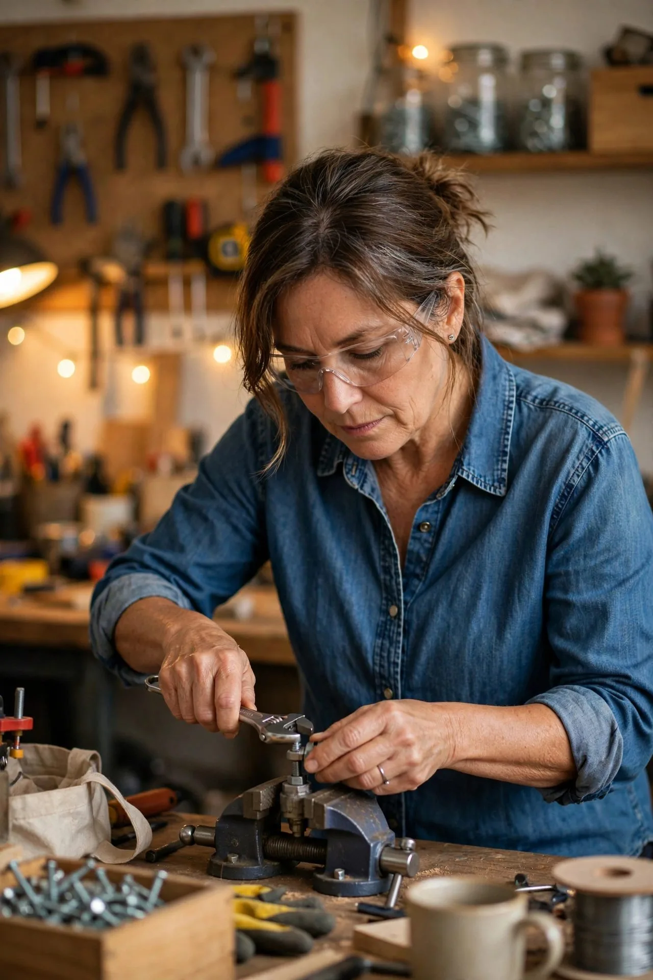 Independent mature woman cooking alone in her warm kitchen
