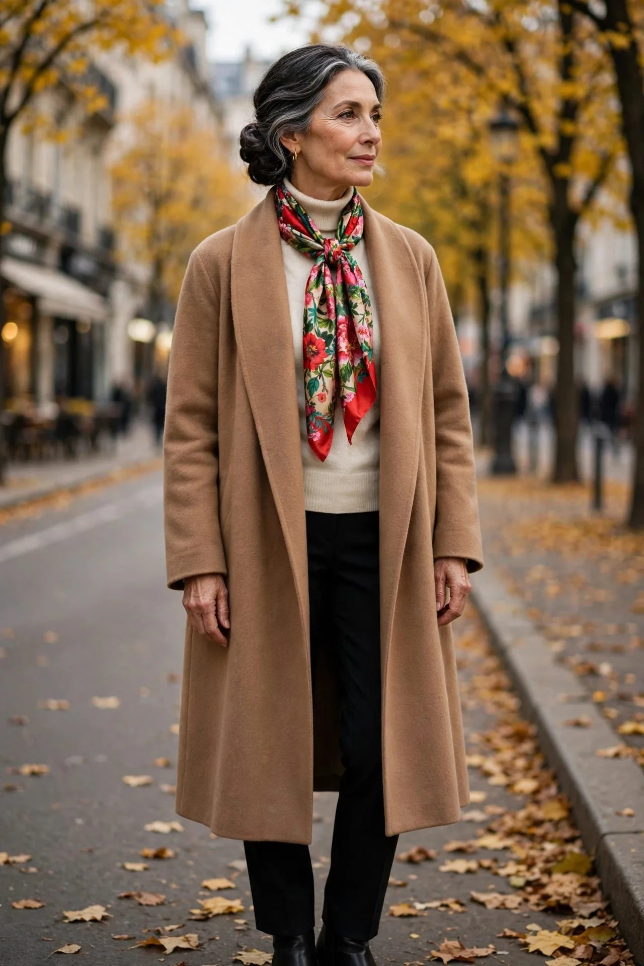 Embroidered Peasant Top with White Wide-Leg Pants