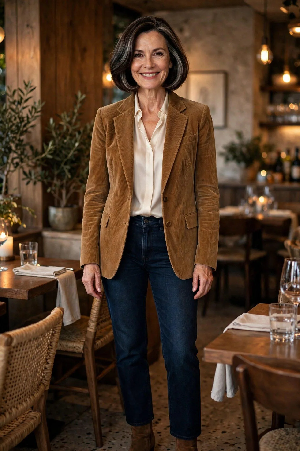 Trendy Corduroy Blazer + Cream Top