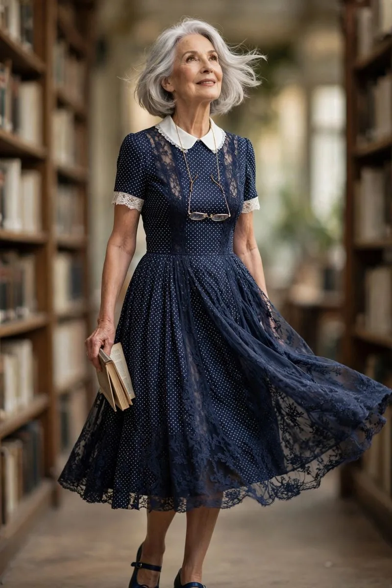 Contented silver-haired woman reading a hardcover book in a comfortable armchair.