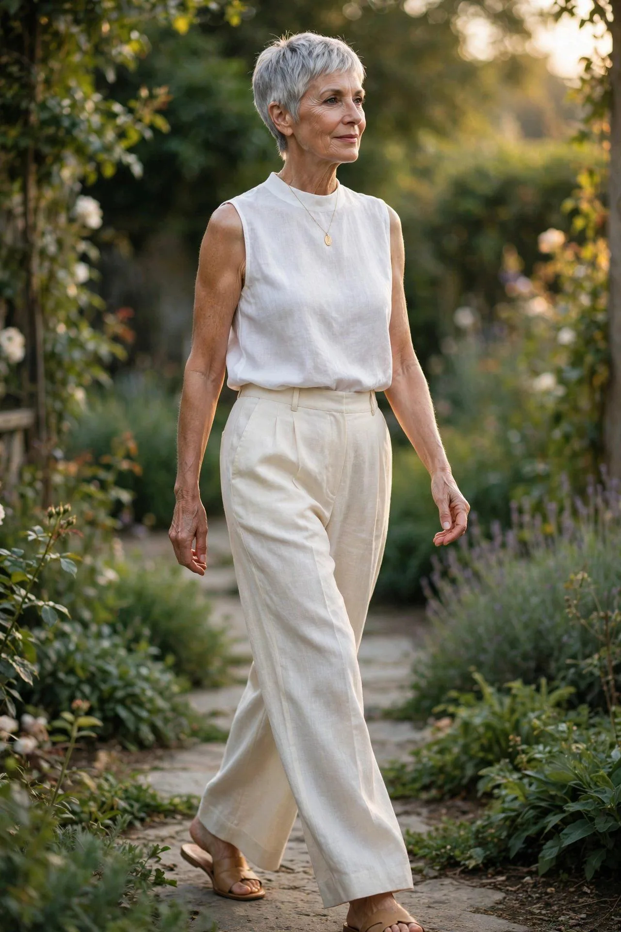 Wide-Leg Cream Linen Trousers